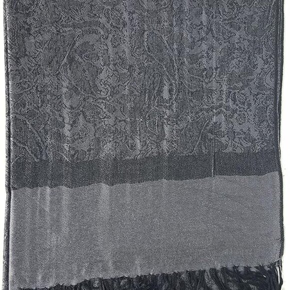 Women Paisley Pashmina Scarf Shawl Wrap Reversible Bohemian Scarves Black & Gray - Picture 7 of 7